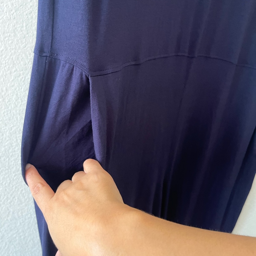 EILEEN FISHER Jumpsuit Size PM Blue Jersey Stretch Sleeveless Wide Leg Crop - Picture 3 of 6